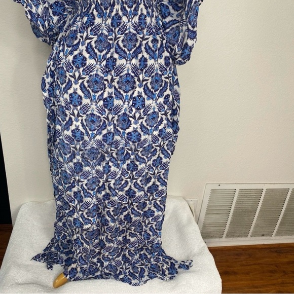 Anthropologie Women's Rujuta Sheth Blue Floral Kimono Kaftan Maxi Dress M/L Boho - Picture 9 of 15
